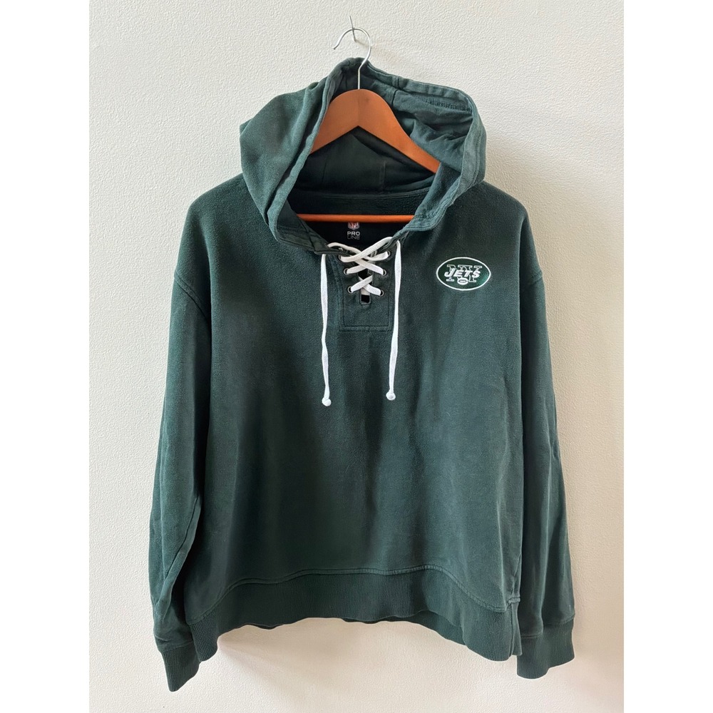 NFL Pro Line New York Jets Lace Up Hoodie Mens Large Green Embroidered Football
